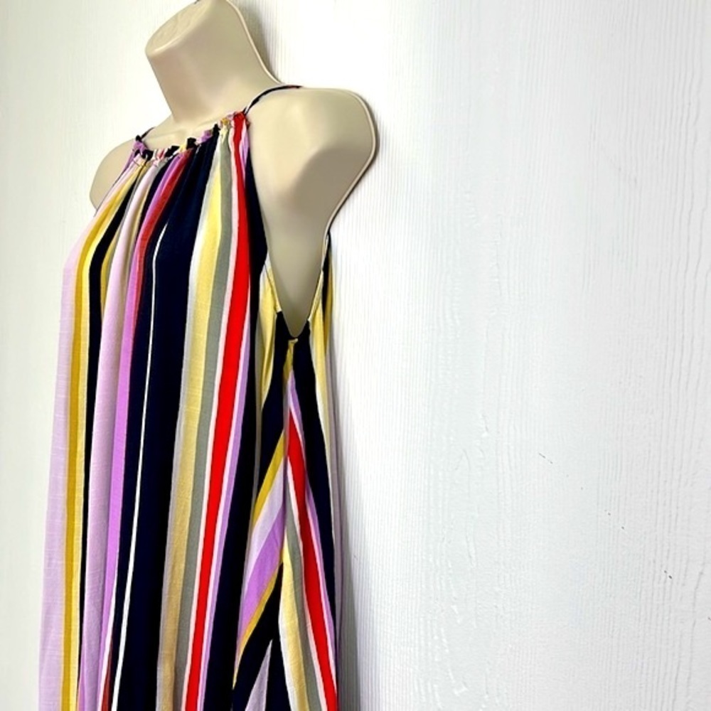 Loft - Striped Colorful Halter Sleeveless Pocket Swing Dress Size Medium - Picture 5 of 11